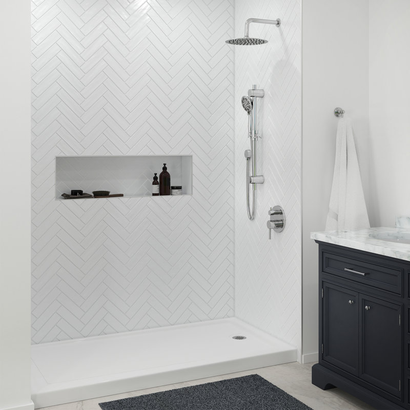 Slip-resistant Acrylic ShowerPan with Raised Edges 60-in Long x 30-in Wide White, Right