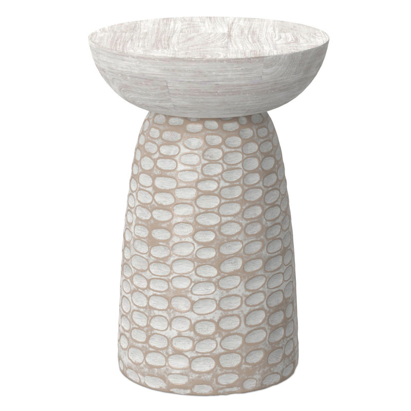 18" White Solid Wood Round End Table, White/Brown