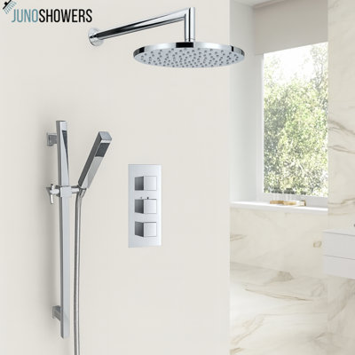 Système de douche à pluie en chrome élégant avec douchette et fixation murale