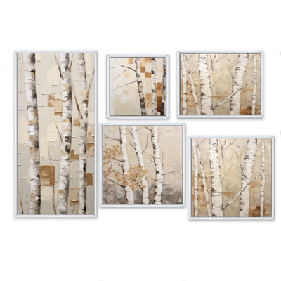Ensemble de 5 décorations murales beige bouleau I - arbre bouleau