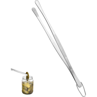 U-Taste 8in Kitchen Plating Tweezer: 18/8 Stainless Steel Food-Grade Metal Food Tong, Seamless-Welding, Sturdy and Flexible with Non-slip Tips for Serving, Decorating, Cooking, Baking (Round Tip)