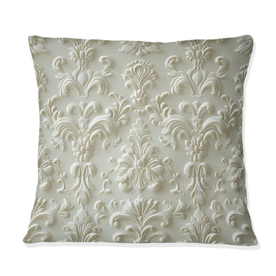 Coussin décoratif blanc à motif floral damassé blanche II