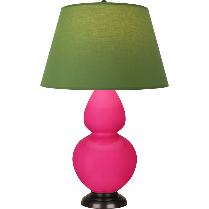 Lampe de table double gourde en céramique, Thé vert / taupe, Glacé Razzle / bronze, Bronze