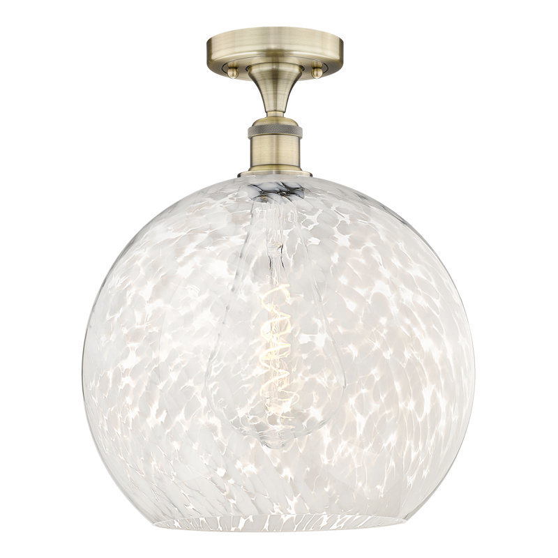 Edison - Adreann - Plafonnier semi-encastré 1 lumière, H 16,75 po x l 13,75 po x P 13,75 po, Laiton antique