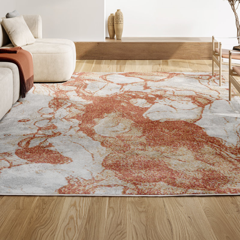 Tapis orange / crème Clemencio, Rectangle 7 pi 10 po x 10 pi