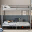 Isabelle & Max™ Metal Full Over Full Bunk Beds with LED Lights and Charging Station, Heavy Duty Metal Full Size Bunk Bed Frame with Safety Guardrail & 2 Ladders, Space-Saving Design, No Box Spring Needed, Silver -1260277196-1236740874