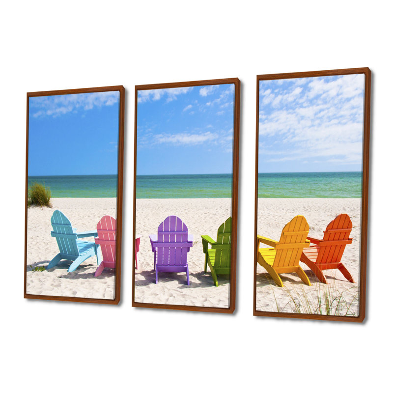 Adirondack Beach Chairs - Beaches, ensemble de 3 toiles encadrées, H 28 po x l 36 po, Brun