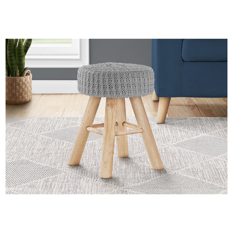 Repose-pieds rond en velours gris avec pieds en bois massif - Repose-pieds et siège d'appoint de 12 pouces