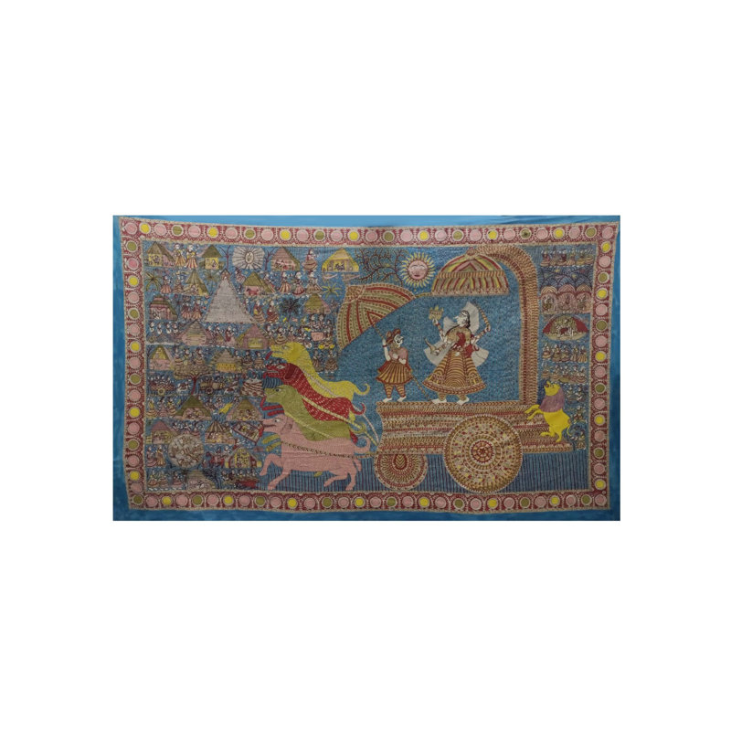 Déesse Durga sur Rath | Mata Ni Pachedi | Couleur naturelle sur toile | Par Dilip Chitara