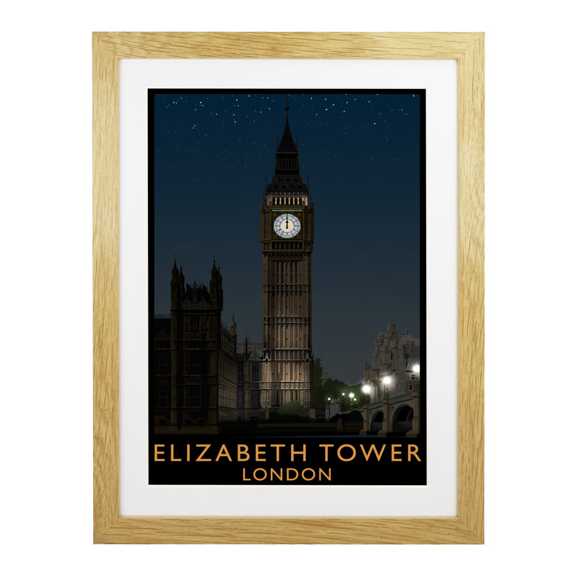 Elizabeth Tower 2 1 Piece Wall Art, 43.5 cm H x 33.5 cm W x 2.2 cm D, Oak Wood Frame