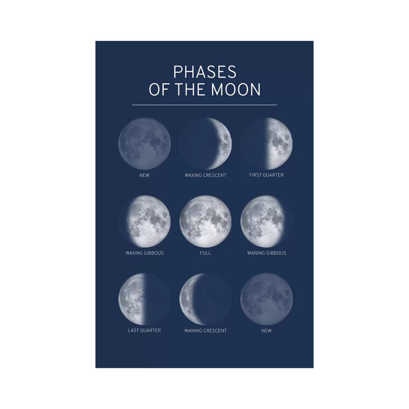 Phases Of The Moon Chart - Blue by GetYourNerdOn - Wrapped Canvas Painting, 101.6 cm H x 66.04 cm W x 1.91 cm D