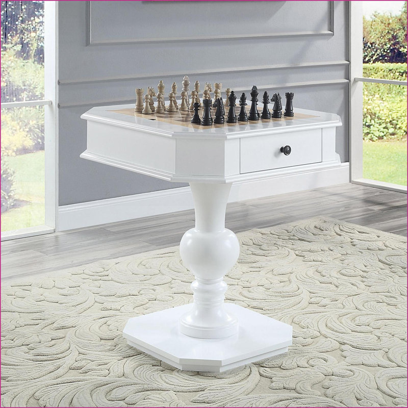 Table de jeu en bois blanc traditionnel avec 2 tiroirs Échecs / Dames / Backgammon | Blanc | Traditionnel