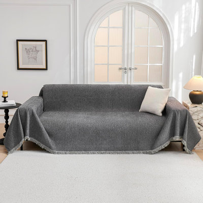 Chenille Couch Cover For Dogs Non Slip Washable Sofa Protector Dark Grey