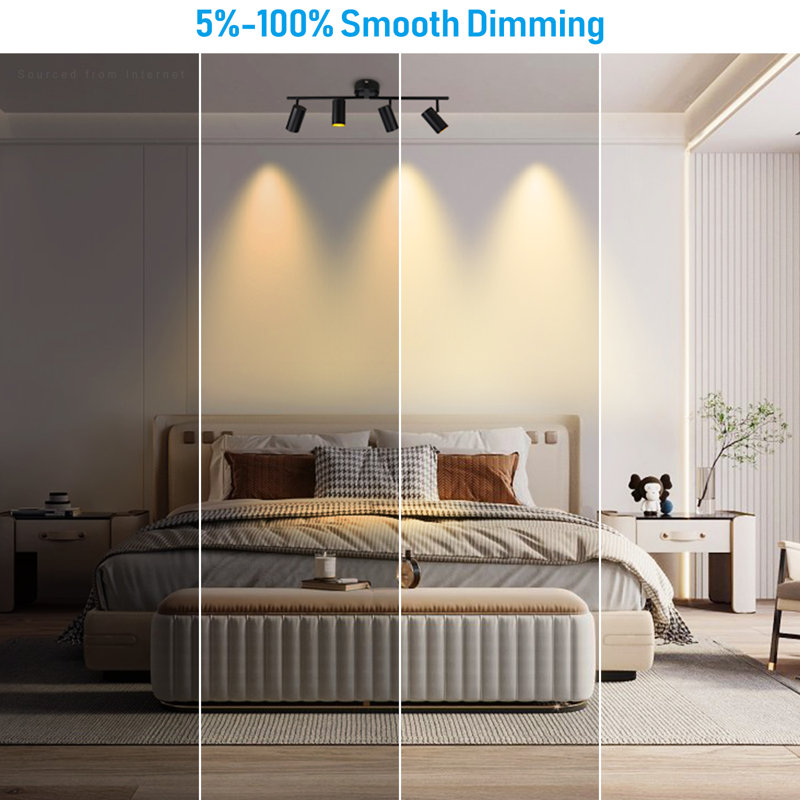 LED Adjustable 4-Head Ceiling Track Spotlight Dimmable, 5 Color Temperatures Selectable, Black