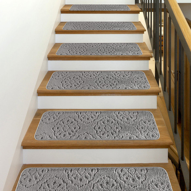  Tapis d'escalier pour marches en bois - paquet de 10, Gris