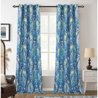 Floral Teal Curtains for Bedroom 80% Blackout Thermal Insulated Lined Double Layer Vintage Peacock Printed Pattern Darkening Drapes for Living Room Grommet 2 Panels
