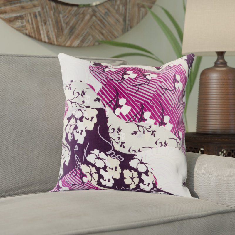 Geisha Floral Silk Pillow Cover, 20" H x 20" W x 1" D, Blue, No Fill