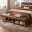 Banc de chambre 70,9 po en similicuir rembourré avec tablette de rangement à lattes, banc de bout de lit en bois massif pour chambre à coucher et vestibule
