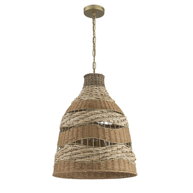Luminaire suspendu cloche tissé naturel 3 lumières Clesta