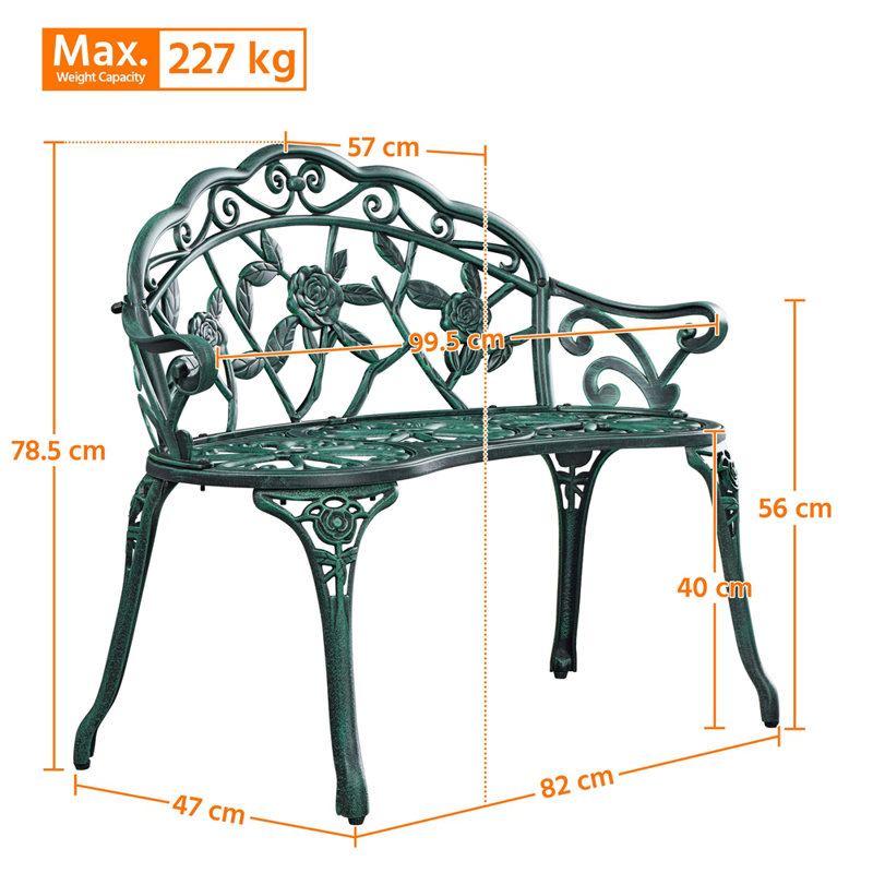 Waterproof Metal Outdoor Bench, Green