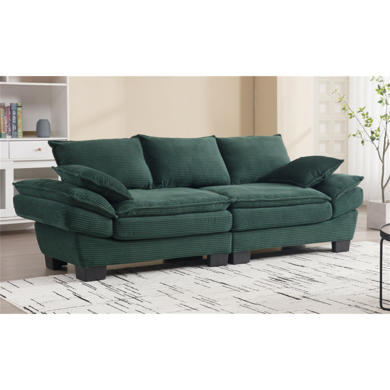 Renville 84" Upholstered Pillow-Top Arm Loveseat Sofa with 2 Throw Pillows, Green