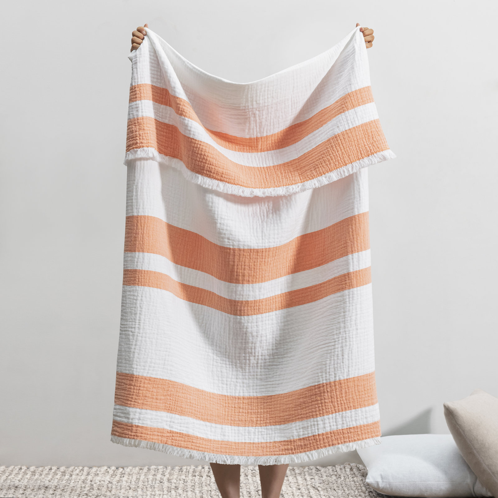San Marino Cotton Throw Blanket, Papaya