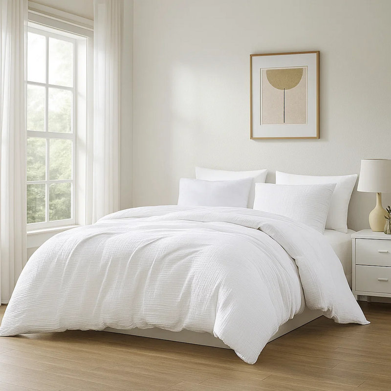 Édredon en microfibre 3 pièces , Édredon pour très grand lit + 2 taies décorativ, Blanc