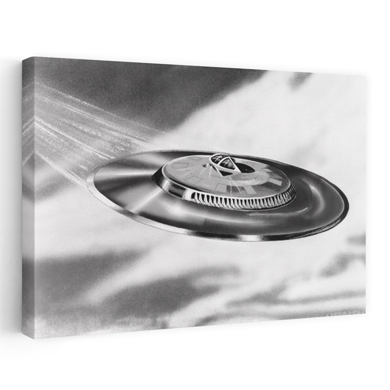 Art mural des années 1950, soucoupe volante ovni classique, 24" H x 16" W