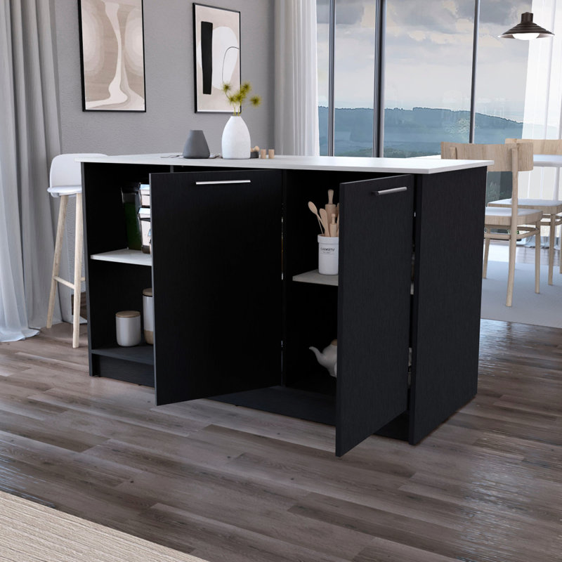 Rectangular Kitchen Island In Black And Grey, Facilitate Cooking Storage With Ample Space