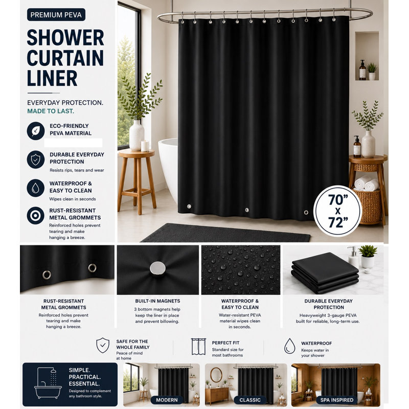 Shower Curtain Liner, Black
