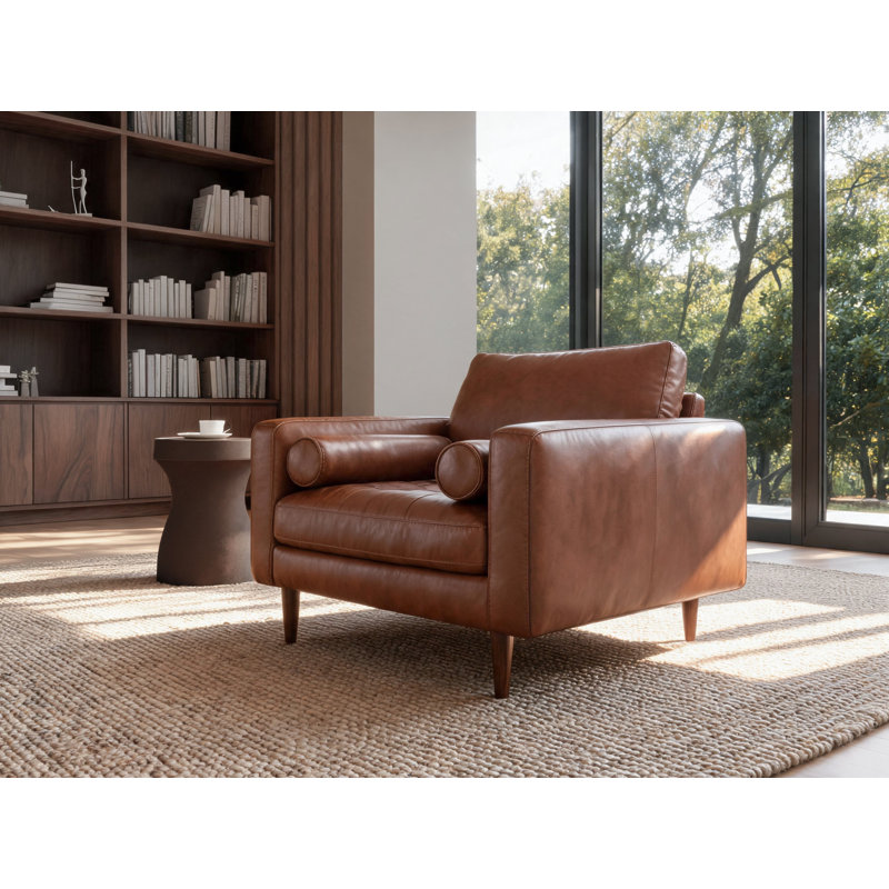 Arlo 38.6" Top Grain Leather Chair, Vintage Brown Top Grain Genuine Leather