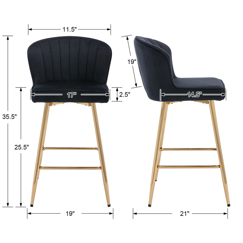 Elijah Upholstered Barstool With Footrest, Black