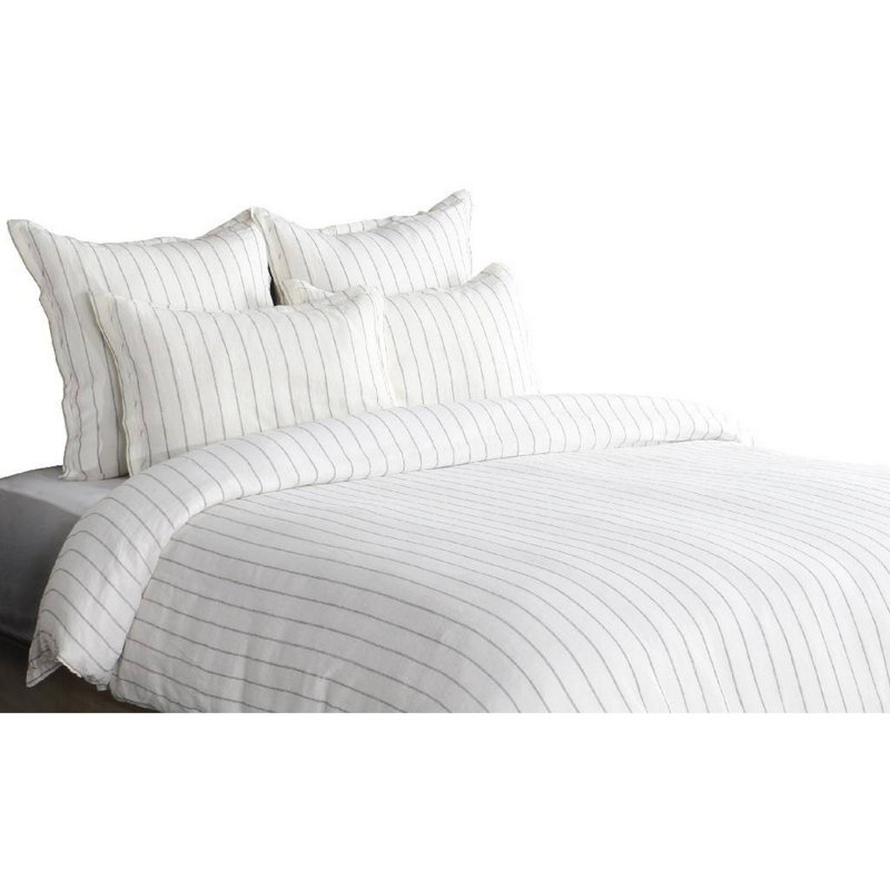 Eberly Striped Linen Duvet Cover, King Duvet Cover, Ivory