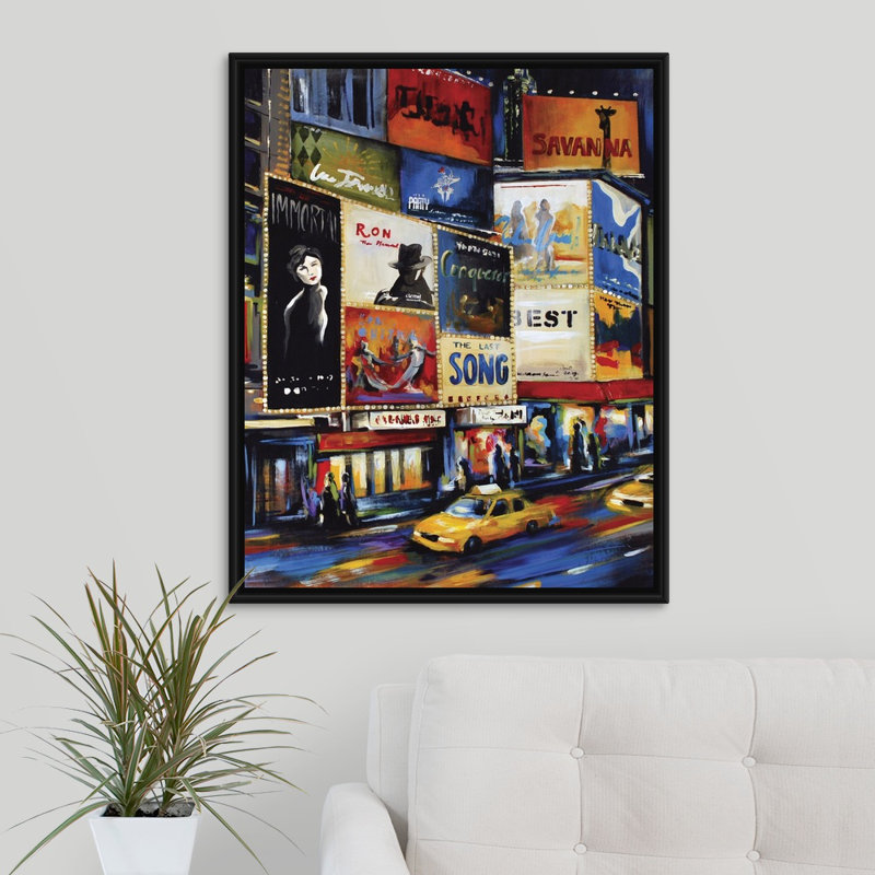 « thats broadway », peinture sur toile, H 31,7 po x l 25,7 po x p 1,75 po, Cadre flottant blanc