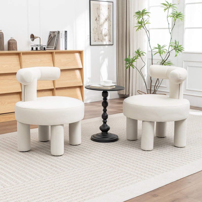 Fauteuil demi-tonneau en velours Bula, Velours velours, Beige