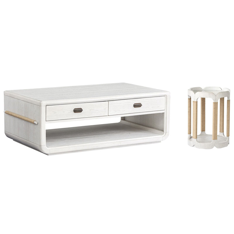 Table de cocktail rectangulaire avec table de tambour, 2 pièces: table basse, table de bout