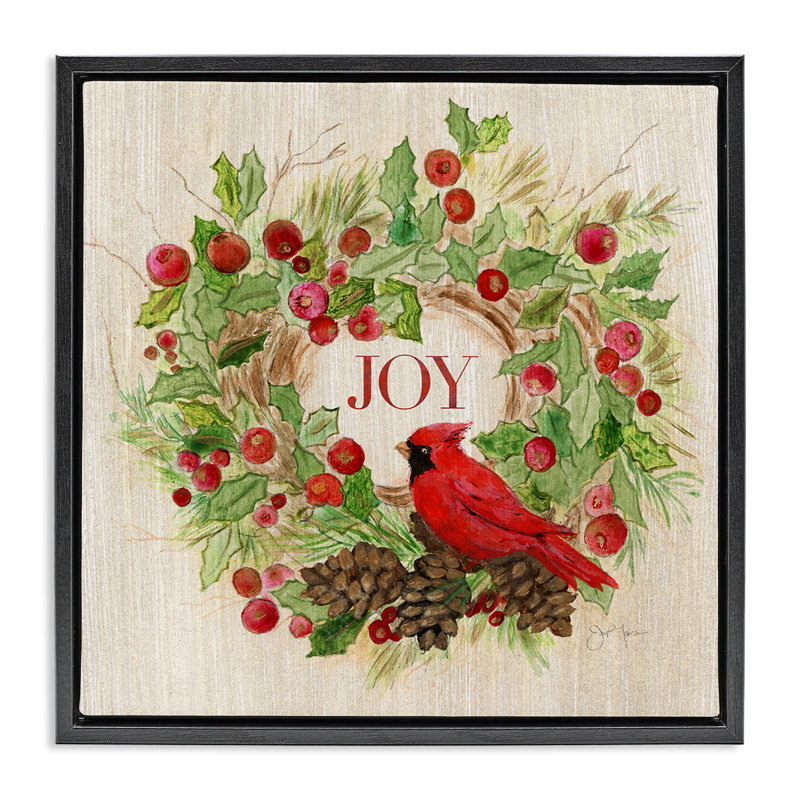Joy, couronne de neige rustique giclée par Janet Tava, H 25 po x l 25 po, Cadre flottant noir de jais