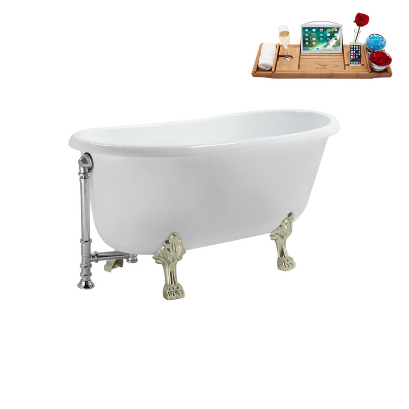 57.5'' x 29.5'' Freestanding Soaking Acrylic Bathtub, Polished Chrome, Brushed Nickel