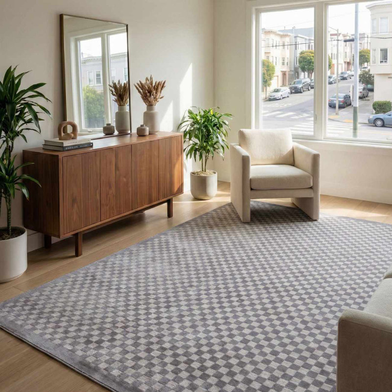 Chaki Duggans Machine Washable White / Gray / Off White Area Rug, Rectangle 4' x 6', White/Gray/Off White