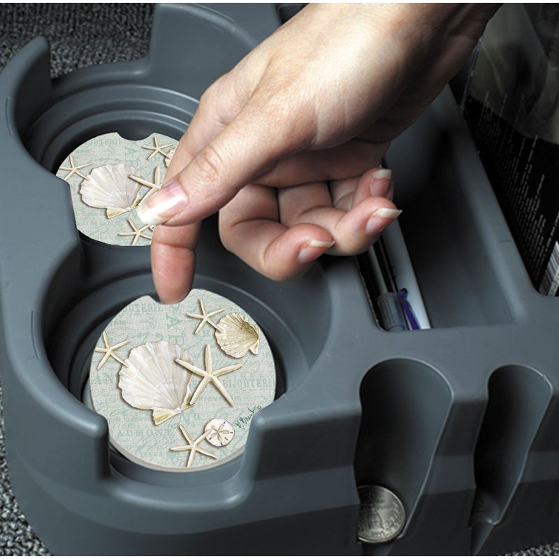 Stoneware Round 2 Piece Car Coaster Set