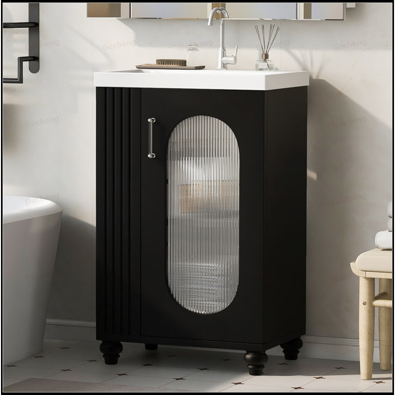 Meuble-lavabo avec lavabo et tablette réglable, Noir