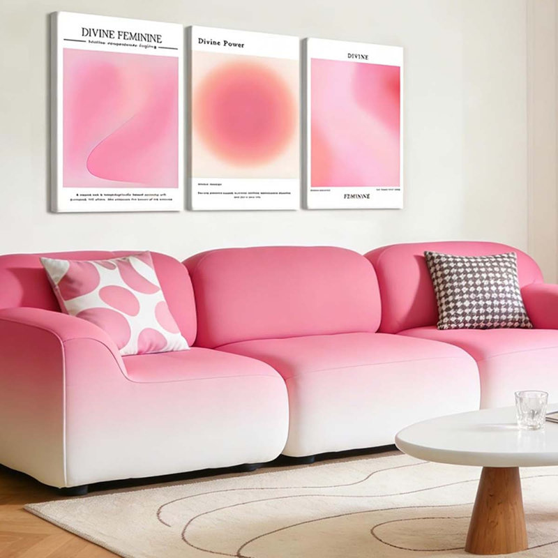 60*40,3-Piece Abstract Feminine Canvas Wall Art: Pink Wall Decor With Gradual Affirmations Artwork., 40 cm H x 30 cm W