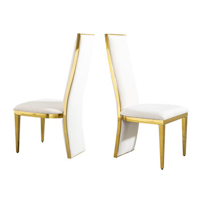 Dining Table Gold Stainless Steel With White Fabric Set Of 2Pcs