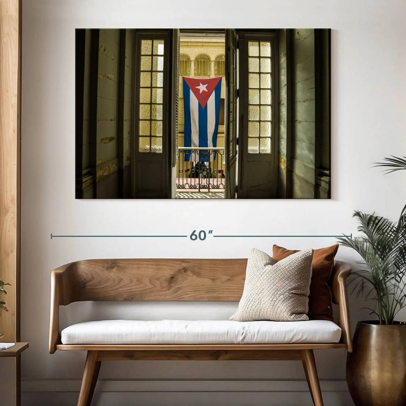 Drapeau Borges Cuba sur la fenêtre, H 34 po x l 51 po
