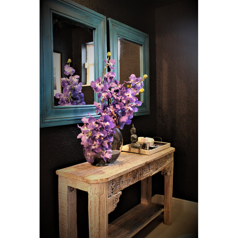 Driftwood and Vanda Orhcis Floral Arrangement in Large Moon Vase, 16" H x 16" W x 6" D