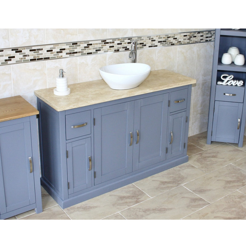Bora 1230mm Single Bathroom Vanity with Vessel Ceramic Basin, Travertine