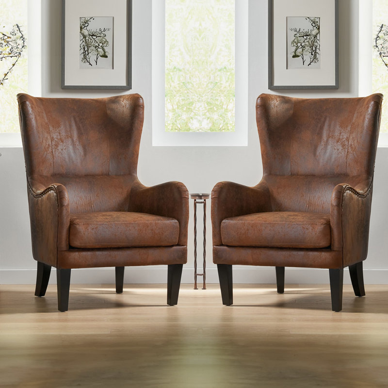 Adetola 27" Wide Polyester Wingback Chair, Brown Microfiber