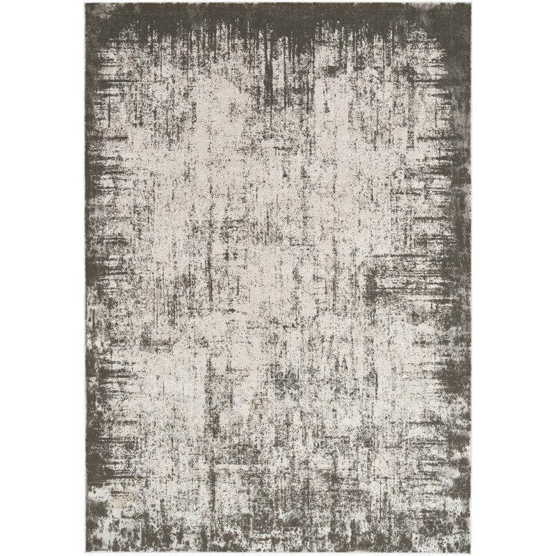 Machine Woven Polyester Area Rug in Cream/Grey, Rectangle 3'11" x 5'11"