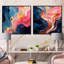 «Pink and Gold», encre liquide abstraite I - ensemble de 2 reproductions d'art sur toile-391650415-391650414