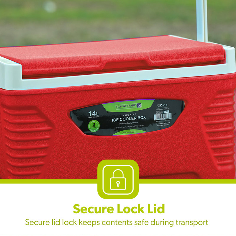 Royalford 14L Insulated Cooler Box - Hot/Cold Freezer Box with Integrated Lock Lid, Red
